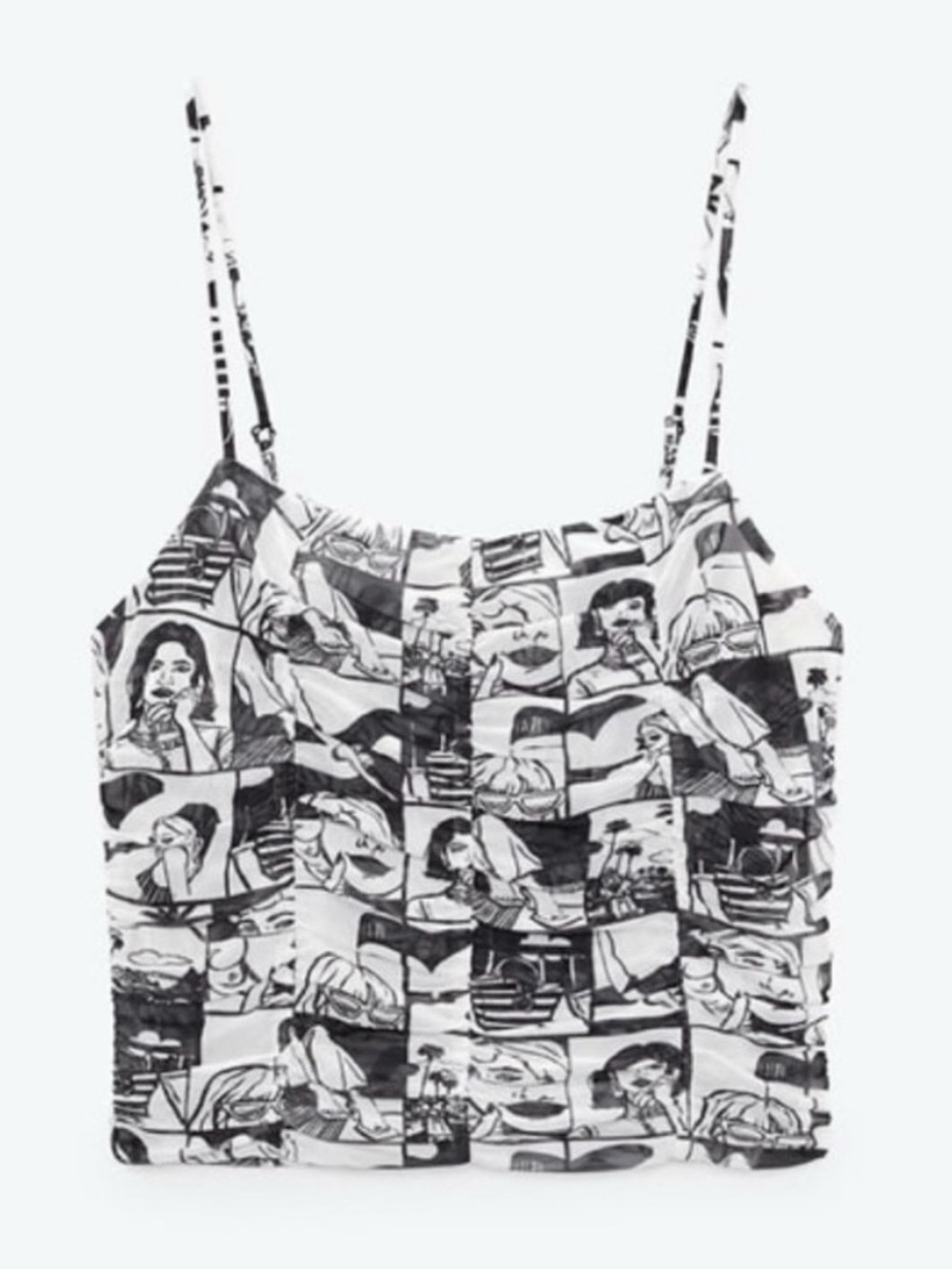 Zara Black and White Comic Print Mesh Crop Cami Top - Size S (Mint Condition)